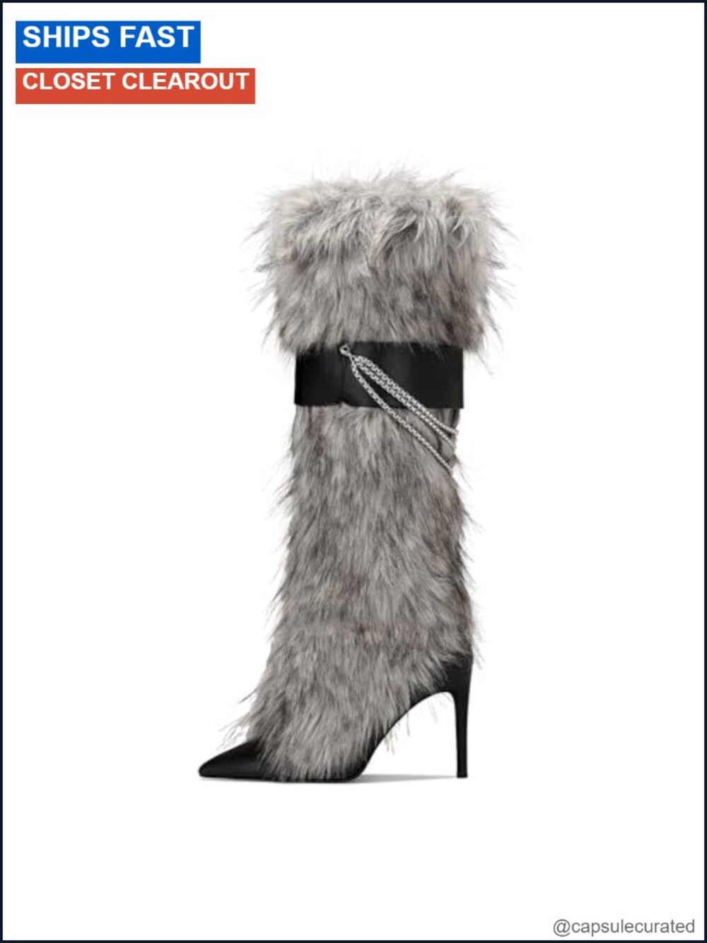 Faux Fur Knee High Pointed Toe Stiletto Boots